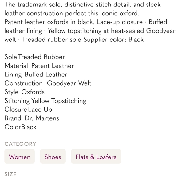 Dr. Martens 1461 Oxford Black Patent Leather With Yellow Stitching Sz 41 / US 9 - Picture 3 of 8